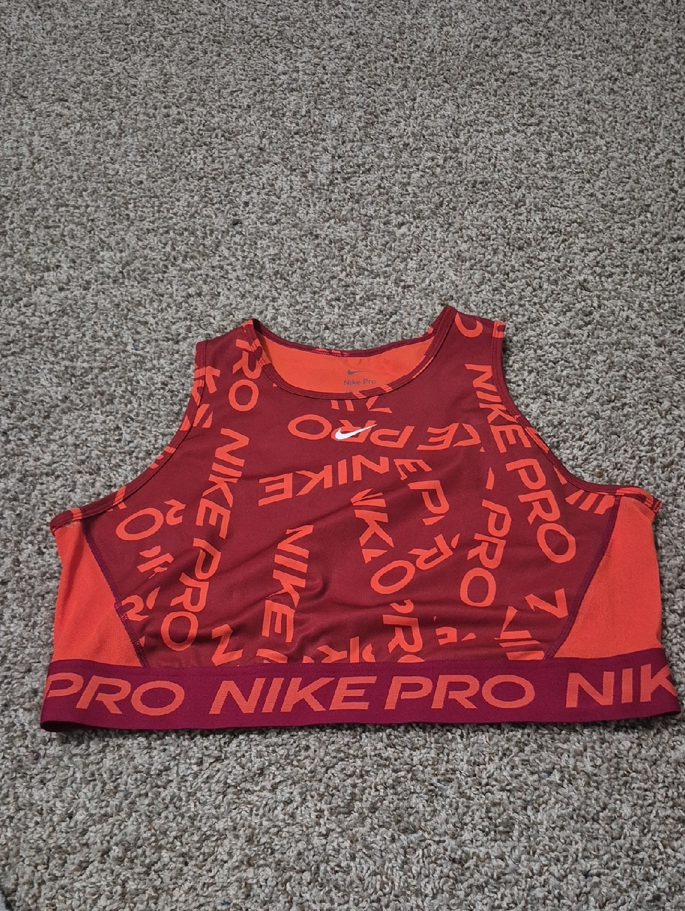 Nike Red and Orange All-Over Logo Cropped Sports Bra